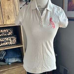 Women's Cream Polo Shirt with Pink Philippines Embroidery - 3 / Medium
